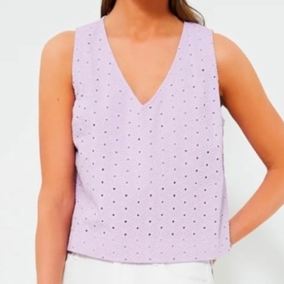 Tuckernuck Tops - NEW Tuckernuck Lavender Eyelet V Neck Crop Tank Top Women’s L Summer Spring Cute